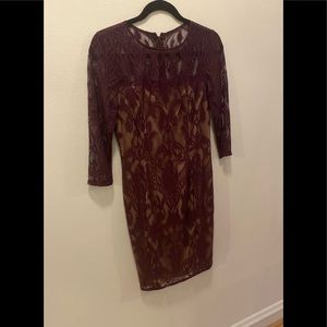 Adriana Papell Maroon Lace 3/4 Sleeve Dress (size 4)